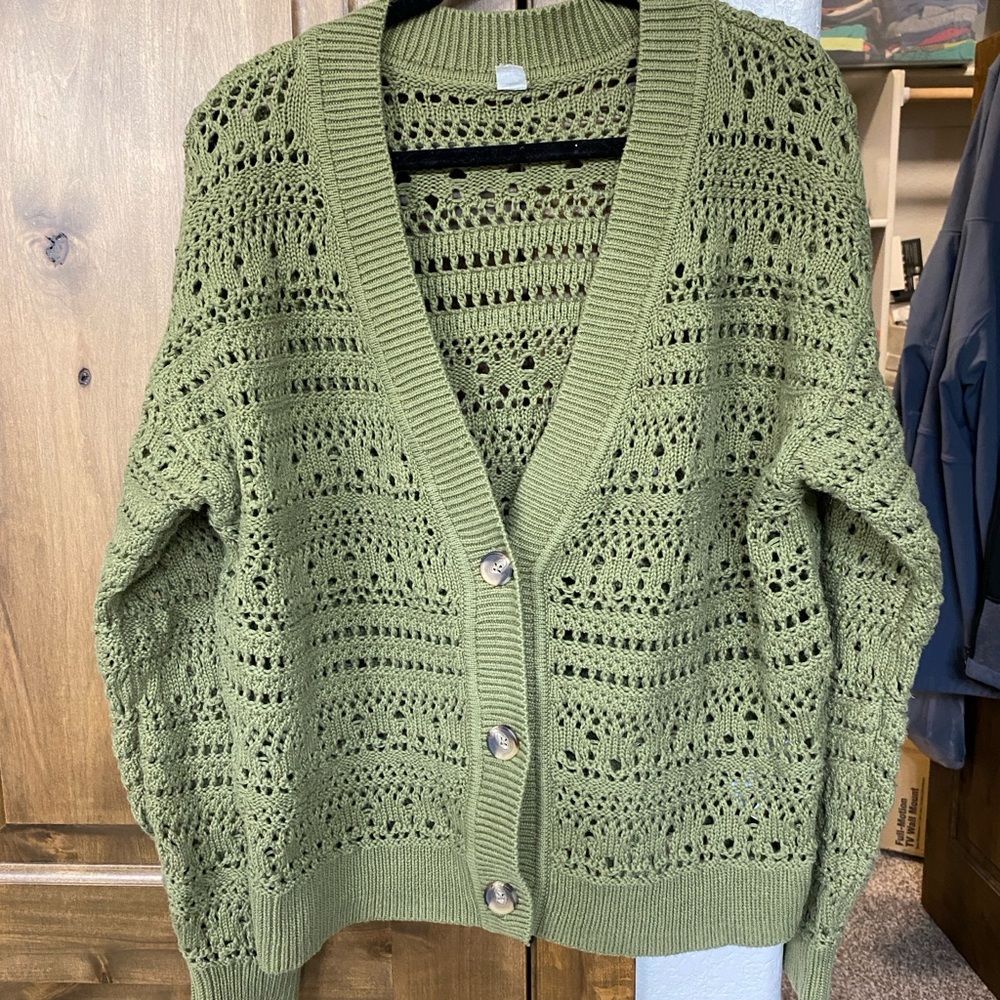 Olive Green Knit Cardigan Sweater